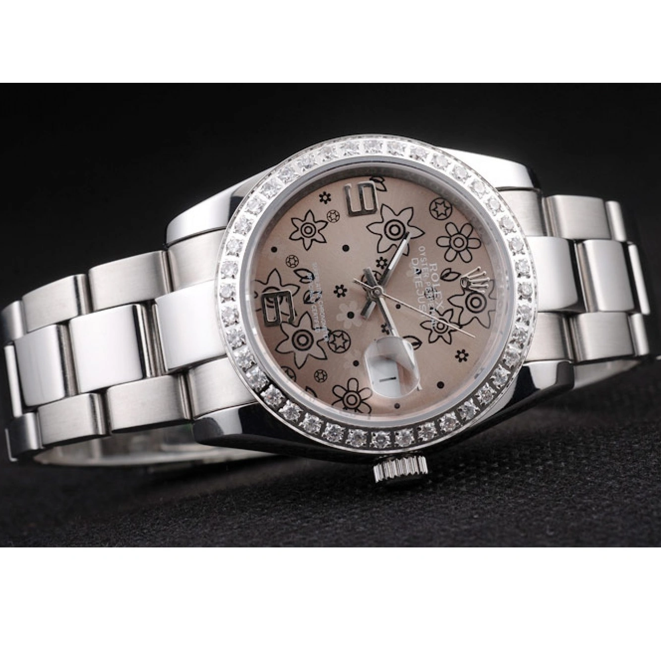 Aaa replica watch Polished Datejust Stainless Brown Steel Dial Diamond Flowers Plated Rolex 1025